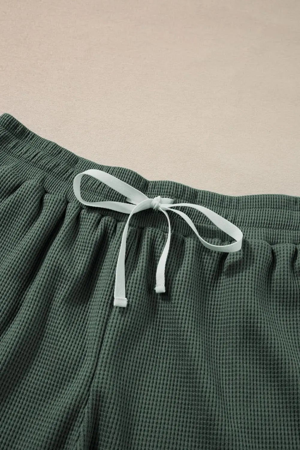 Mist Green Waffle Knit Patched Pocket Tank and Drawstring Shorts Set - Love Salve